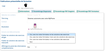 Paramétrage d'un Diaporama et différentes options proposées pour la télécommande.
