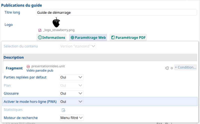 Option PWA des items de publication.